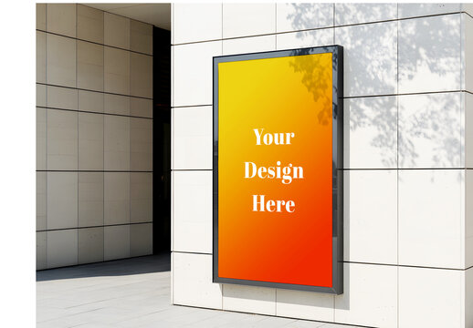Outdoor Vertical Billboard Mockup on Modern Building