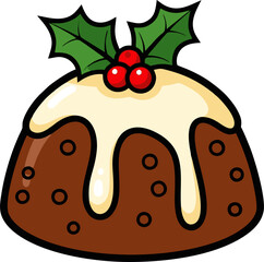 Festive Christmas Pudding with Holly and Cream Topping.