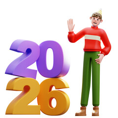 3d Illustration of Male Character Standing Beside 2026 Numbers New Year