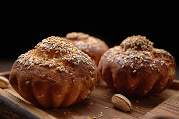Baked cake dessert on wood