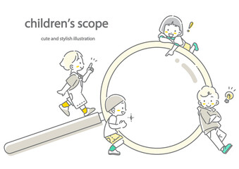 Children researching and finding answers on their own: Stylish and cute line art illustrations