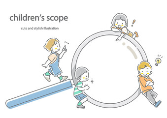 Children researching and finding answers on their own: Stylish and cute line art illustrations