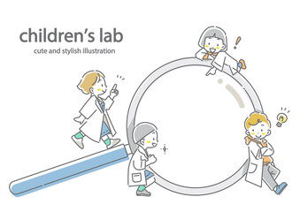 Children researching and finding answers on their own: Stylish and cute line art illustrations