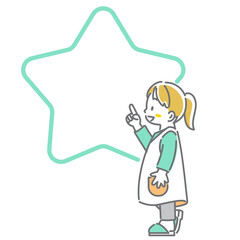 Children and star-shaped frame: cute and stylish line drawing illustration