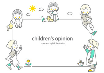 Cute elementary school children frame - Stylish and cute line drawing illustration