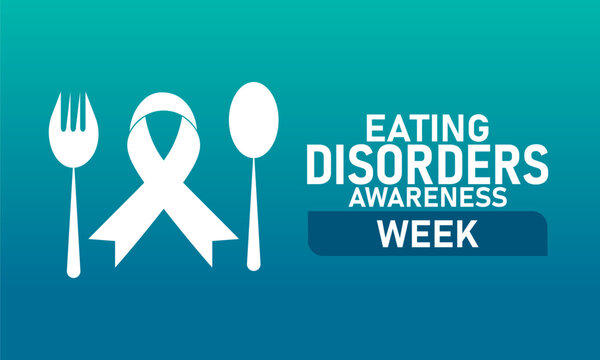 National Eating Disorders Awareness Week Poster Banner and Background Design Template Featuring Ribbon Plate Apple and People Icons Illustration for Mental Health Education Support and Healthy Relatio