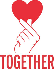 Obraz premium Red heart shape formed above two crossed fingers in minimalist