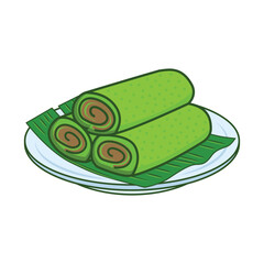 Delicious Sweet Coconut Pancake Roll (Dadar Gulung) Vector Illustration