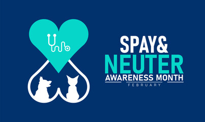 Spay Neuter Awareness Month Poster Banner and Background Design Template Featuring Dog and Cat Icons, Medical Symbols, and Paw Illustration for Pet Care, Population Control, and Animal Health Educatio