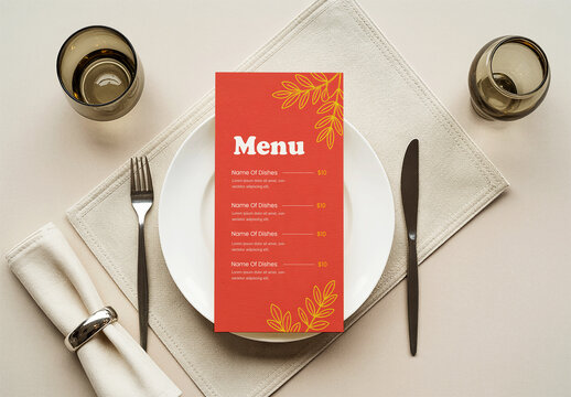 Restaurant Menu Mockup on Dinner Plate