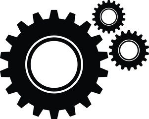 Three black interlocking gears on a white background cogwheels machinery