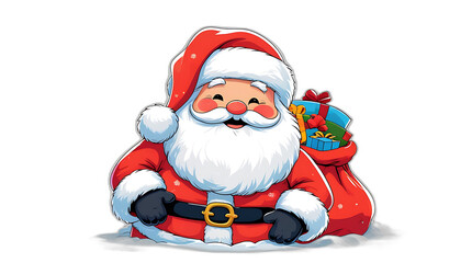 Smiling santa claus with gift bag on black background