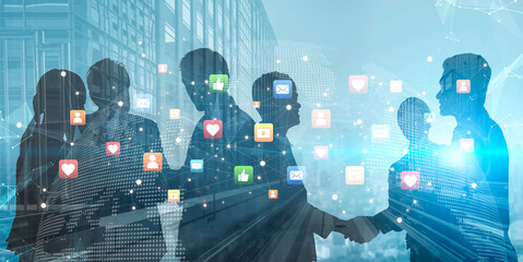 Social media interaction digital icons floating show concept of social media marketing. Online...