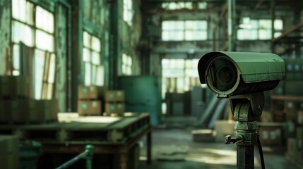 High resolution security camera in warehouse, advanced surveillance system