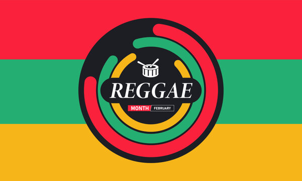 Reggae Month Poster Banner and Background Design Template Featuring Musical Notes, Guitar, and Caribbean Theme Illustration for Music Celebration, Cultural Festival, and February Entertainment Theme