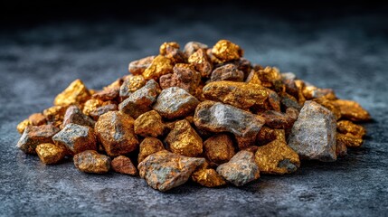 Heap of Golden and Silver Nuggets on Dark Textured Surface Under Soft Lighting