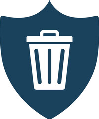 White trash can on dark blue shield background garbage waste
