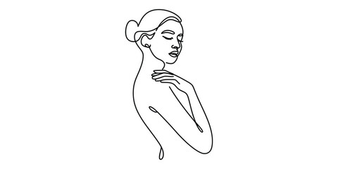 Minimalist one line drawing of a woman with closed eyes