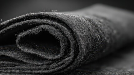 Rolled Black Glittering Fabric With Shimmering Particles and Elegant Texture on Dark Background