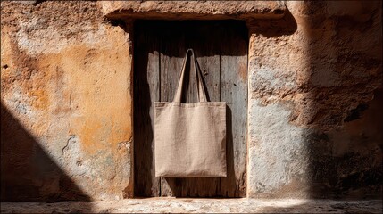 Rustic Weathered Wall with Central Opening and Heavily Textured Surface with Browns and Oranges in Harsh Sunlight Highlighting Texture and Color