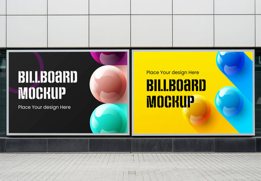 Two Horizontal Billboards Mockup with 3D Spheres