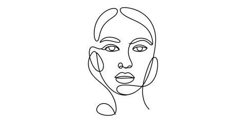 Minimalist continuous line art drawing of a womans face