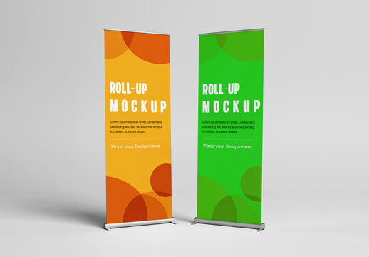 Two Roll Up Banner Mockups with Orange and Green Design