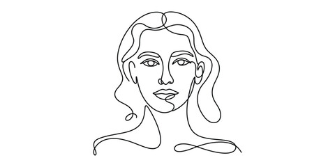 Minimalist continuous line drawing of a womans face