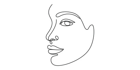Minimalist continuous line drawing of a womans face in profile