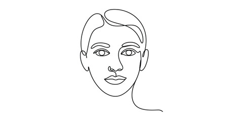 Minimalist one line drawing of a persons face