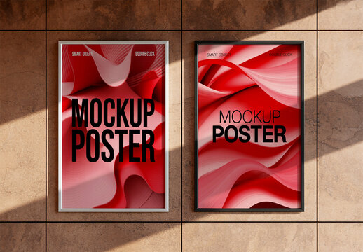 Two Vertical Poster Mockups with Red Fluid Abstract Design