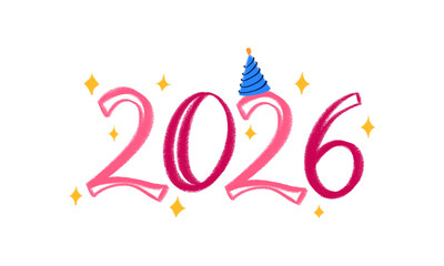 Hand-drawn 2026 illustration background. Playful new year illustration backdrop.