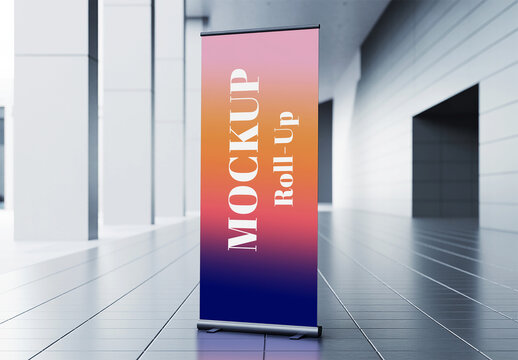 Vertical Roll Up Banner Mockup with Colorful Gradient
