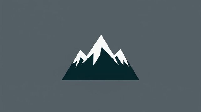 A minimalist graphic illustration of snow-capped mountain peaks against a solid grey background.