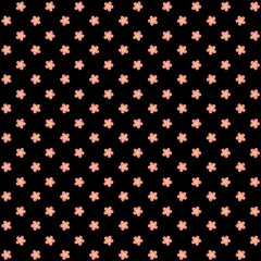 Seamless pattern of small pink flowers on a black background. Minimal floral design with a playful, modern look, ideal for textiles, wallpapers, wrapping paper, and decorative surfaces. Ratio 1:1