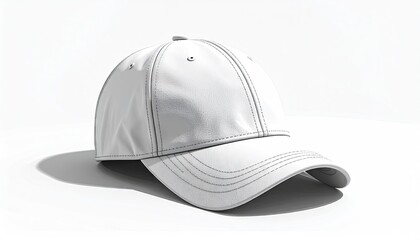 Fototapeta premium Baseball cap displayed on a plain white background, casting a shadow, isolated.