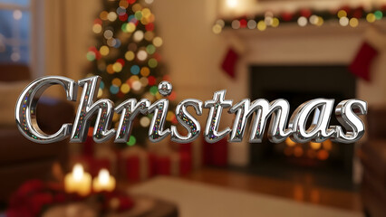 Festive christmas living room with decorated tree and fireplace