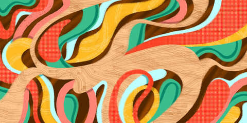 Abstract and colorful fluid art background template. Aesthetic organic shapes illustration graphic element. Suitable for poster, banner, cover, or presentation.