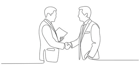 Business handshake line art drawing of two men in suits agreeing
