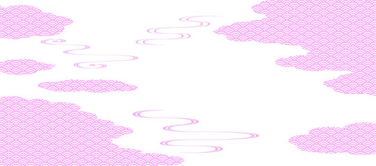 流水紋と雲取りの背景イラスト　和風　波紋　吉祥文様　青海波