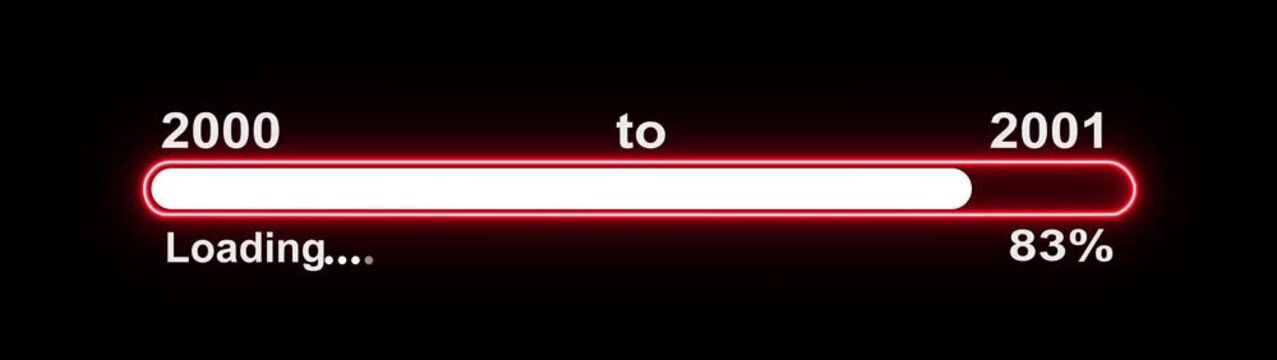 New year 2001 loading bar animation, Loading bar from 2000 to 2001 new year transfer animation. Almost reaching New Year on black background. Welcoming the happy new year 2001. 4k video alpha channel.