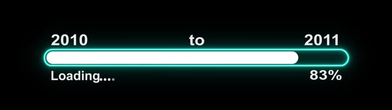 New year 2011 loading bar animation, Loading bar from 2010 to 2011 new year transfer animation. Almost reaching New Year on black background. Welcoming the happy new year 2011. 4k video alpha channel.