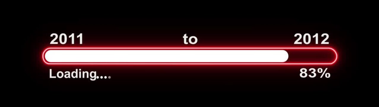 New year 2012 loading bar animation, Loading bar from 2011 to 2012 new year transfer animation. Almost reaching New Year on black background. Welcoming the happy new year 2012. 4k video alpha channel.