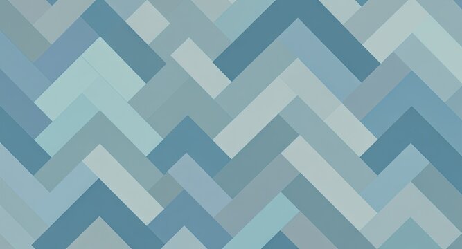 Cool-toned geometric abstract pattern features a repeating herringbone design, composed of various shades of blue and grey, creating a seamless and visually appealing backdrop suitable for digital...