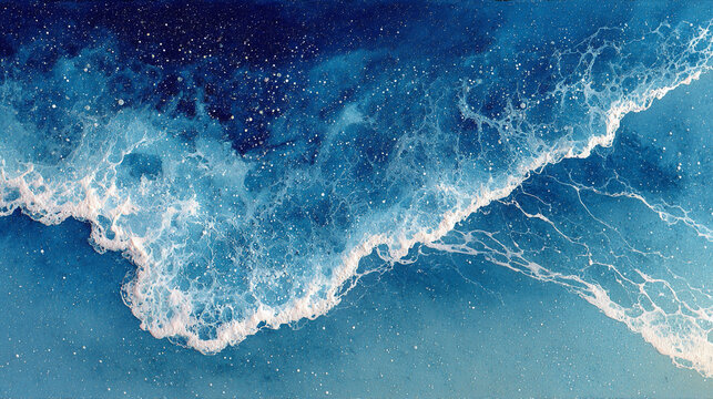 Aerial view of ocean wave with white foam cresting in blue water scene. - Powered by Adobe