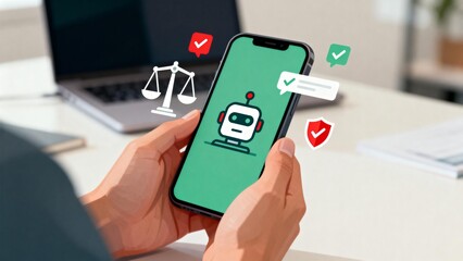 Person holding smartphone with robot icon