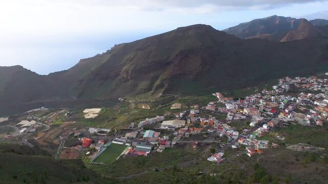 Aerial view of Tamaimo in volcanic Tenerife, picturesque village scene