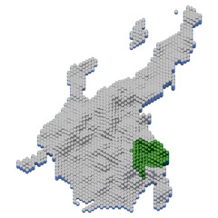 ハニカム構造状の山梨県の立体地図