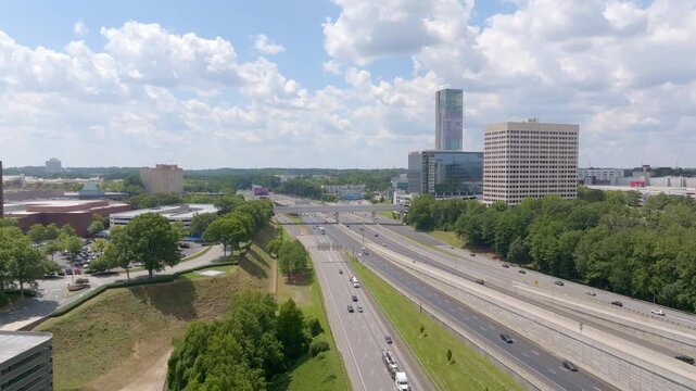 The Perimeter, Interstate 285 freeway and Interstate 75 express toll road, Atlanta, Georgia, Drone