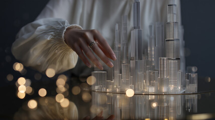 日本出身の女性建築家が都市模型を確認する